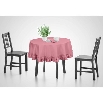 Toalha Redonda de Mesa de Algodão com Babados, Capa Protetora Lisa Lavável Estilo Rústico, Rosa - Vargottam 162,56 Cm – Redondo / Rosa