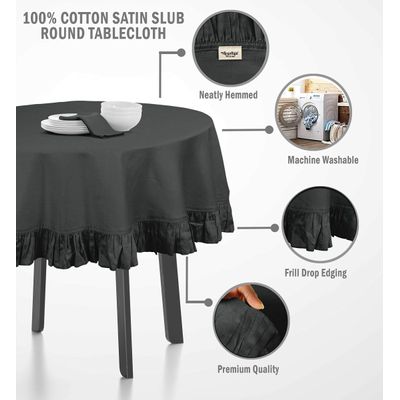 Toalha de Mesa Redonda com Babado para Cozinha e Jantar, Capa Decorativa em Algodão Lisa, Cinza - Vargottam 175,56 Cm – Redondo / Cinza