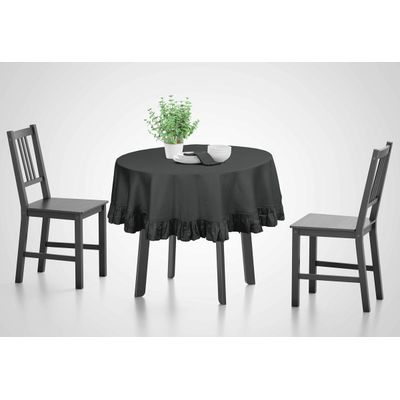 Toalha de Mesa Redonda com Babado para Cozinha e Jantar, Capa Decorativa em Algodão Lisa, Cinza - Vargottam 175,56 Cm – Redondo / Cinza