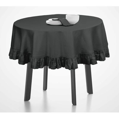 Toalha de Mesa Redonda com Babado para Cozinha e Jantar, Capa Decorativa em Algodão Lisa, Cinza - Vargottam 175,56 Cm – Redondo / Cinza