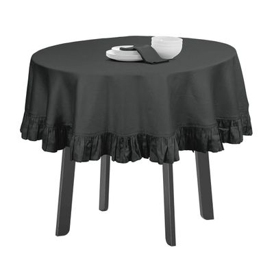 Toalha de Mesa Redonda com Babado para Cozinha e Jantar, Capa Decorativa em Algodão Lisa, Cinza - Vargottam 175,56 Cm – Redondo / Cinza