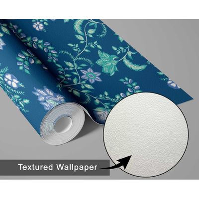 Vinil Autoadesivo Impermeável, Estampa Floral Rústica em Trepadeira Azul, Removível para Sala, Espaços Alugados e Armário - S4Sassy 63,5 cm (L) × 304,8 cm (C) / Azul - Vinil Texturizado