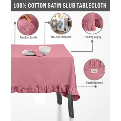 Toalha Redonda de Mesa de Algodão com Babados, Capa Protetora Lisa Lavável Estilo Rústico, Rosa - Vargottam 137,16 Cm × 304,8 Cm – Retangular / Rosa