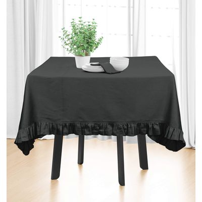 Toalha de Mesa Redonda com Babado para Cozinha e Jantar, Capa Decorativa em Algodão Lisa, Cinza - Vargottam 152,4 Cm × 274,32 Cm – Retangular / Cinza