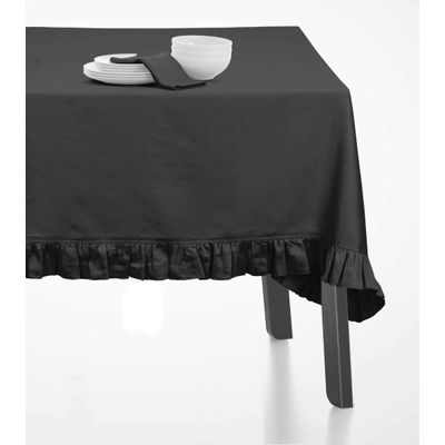 Toalha de Mesa Redonda com Babado para Cozinha e Jantar, Capa Decorativa em Algodão Lisa, Cinza - Vargottam 387,1 Cm × 774,19 Cm – Retangular / Cinza