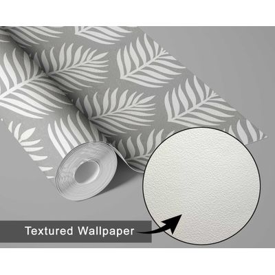 Papel de Parede Vinílico Autoadesivo Removível Folha de Palmeira Impermeável Cinza para Quarto, Sala, Locatários e Armários - S4Sassy 63,5 cm (L) × 152,4 cm (C) / Cinza - Vinil Texturizado