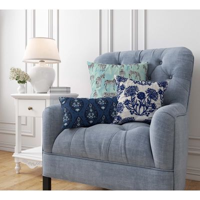 Capas de Almofada Luxuosas Estampadas Tema Azul Capas Decorativas de Travesseiro - Vargottam 30,48 Cm × 50,8 Cm – Retangular / Azul