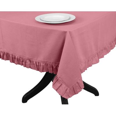 Toalha Redonda de Mesa de Algodão com Babados, Capa Protetora Lisa Lavável Estilo Rústico, Rosa - Vargottam 387,1 Cm × 774,19 Cm – Retangular / Rosa