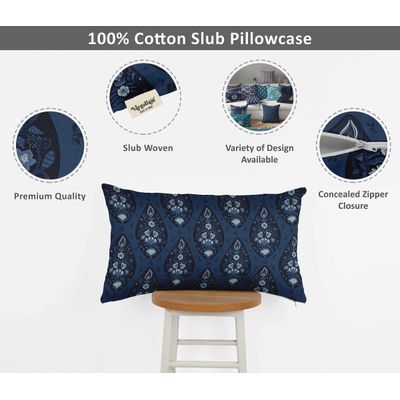Capas de Almofada Luxuosas Estampadas Tema Azul Capas Decorativas de Travesseiro - Vargottam 35,56 Cm × 60,96 Cm – Retangular / Azul