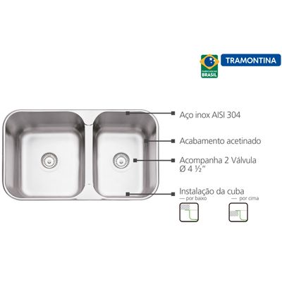 Cuba Dupla Embutir/Sobrepor Inox Acetinado Isis 34 28 BS - Tramontina 94062/102