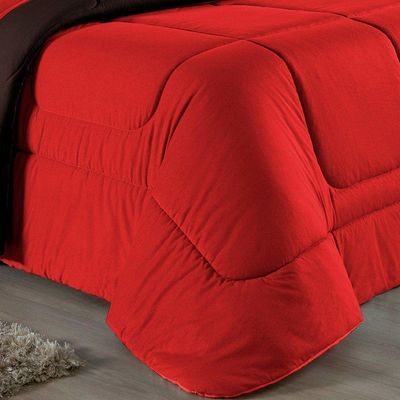 Kit Edredom Dupla Face + Jogo De Lençol Casal Nobre 7 Peças Malha 100% Algodão - Vermelho / Marrom