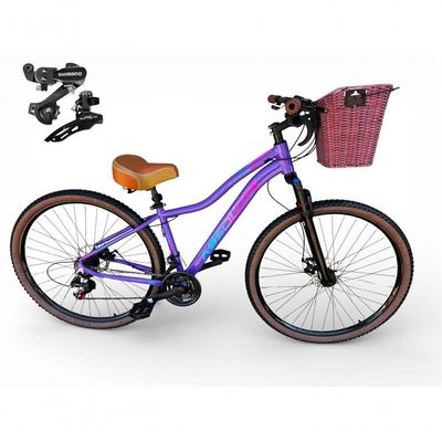Bicicleta Aro 29 Feminina Absolute Hera Retrô Vintage 21v Shimano Selim Confortável Cesta Lilas Tamano 15