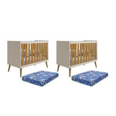 Kit Gêmeos Berço Americano Isis Areia/savana Com Colchões Baby Physical - Reller Móveis Areia/savana