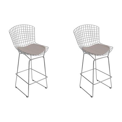 Kit 2 Banquetas Bertoia Cromada D60 Com Assento Sintético Bege