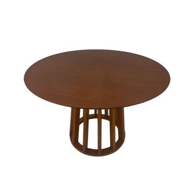 Mesa De Jantar Redonda Em Madeira 130x130cm Base Cone Palito nogueira
