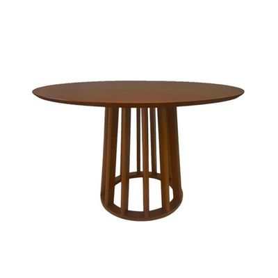 Mesa De Jantar Redonda Em Madeira 130x130cm Base Cone Palito nogueira