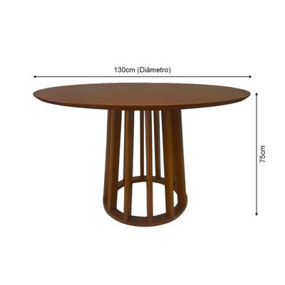 Mesa De Jantar Redonda Em Madeira 130x130cm Base Cone Palito nogueira