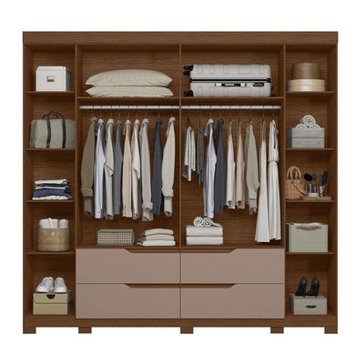 Guarda Roupa Casal Doble 4 Portas E 4 Gavetas Com Espelho Nogueira-capuccino - Móveis Albatroz