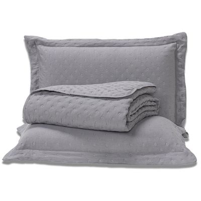 Kit Cobre Leito Colcha Queen Sublime Dupla Face Com Fronhas 03 Peças - Percal 300 Fios Toque De Pluma Cor Cinza