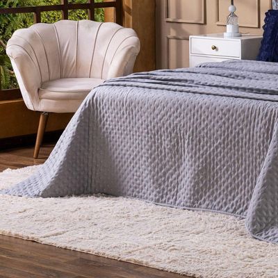 Kit Cobre Leito Colcha Queen Sublime Dupla Face Com Fronhas 03 Peças - Percal 300 Fios Toque De Pluma Cor Cinza