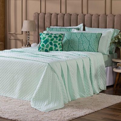 Kit Cobre Leito Provence Percal 300 Fios Toque De Pluma Dupla Face Com Almofada Queen 06 Peças Cor Verde Menta