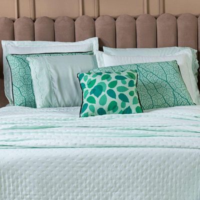 Kit Cobre Leito Provence Percal 300 Fios Toque De Pluma Dupla Face Com Almofada Queen 06 Peças Cor Verde Menta
