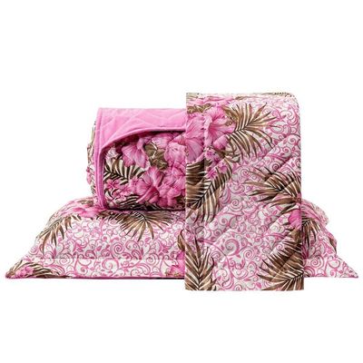 Kit Cobre Leito Colcha Queen Estampado Munique Floral Púrpura Dupla Face Com Fronhas 03 Peças - Percal Algodão 120 Fios