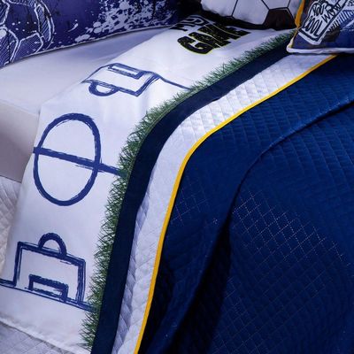 Jogo De Cama Lençol Solteiro Futebol Game Branco Com Fronha E Virol Estampados 03 Peças - Percal 200 Fios