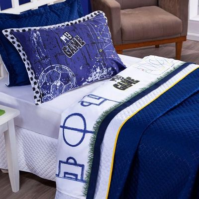 Jogo De Cama Lençol Solteiro Futebol Game Branco Com Fronha E Virol Estampados 03 Peças - Percal 200 Fios