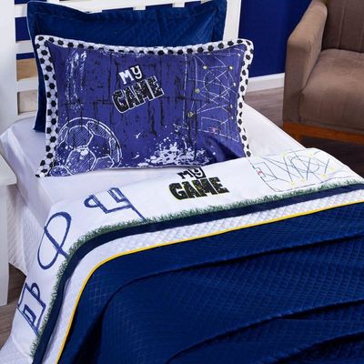 Jogo De Cama Lençol Solteiro Futebol Game Branco Com Fronha E Virol Estampados 03 Peças - Percal 200 Fios