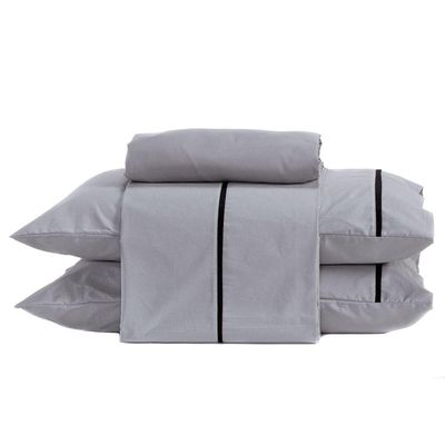 Jogo De Cama Lençol Queen Milano Liso Com Fronhas Viés 04 Peças - Percal Algodão 200 Fios Cor Cinza
