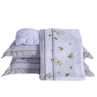 Jogo De Cama Lençol King Maya Branco/caqui Com Fronhas E Virol Estampados 04 Peças - Percal 200 Fios