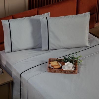 Jogo De Cama Lençol Queen Milano Liso Com Fronhas Viés 04 Peças - Percal Algodão 200 Fios Cor Cinza