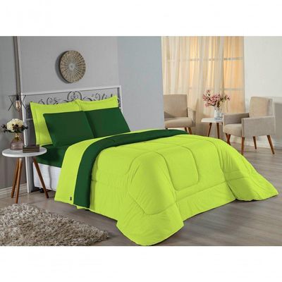 Edredom King Nobre 1 Peça Dupla Face 2,50m X 2,90m Malha 100% Algodão - Pistache / Verde-bandeira