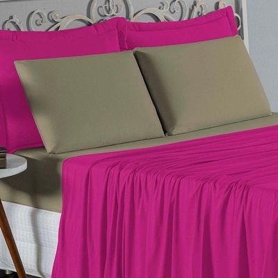 Jogo De Cama King Nobre 4 Peças Lençol Com Elástico De 30cm De Altura Malha 100% Algodão - Pink / Avelã