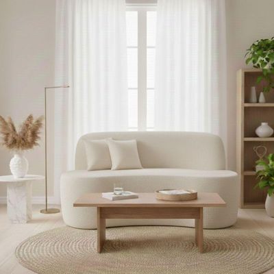 Sofá Ondulado Orgânico Pequeno 2 Lugares Sala Bouclé Off White