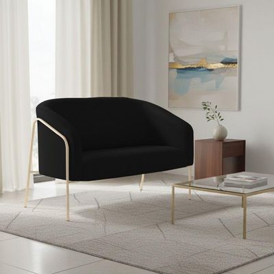 Sofá 2 Lugares Namoradeira Stella Industrial Alta Champanhe Sintético Pu Preto D03 - D'rossi