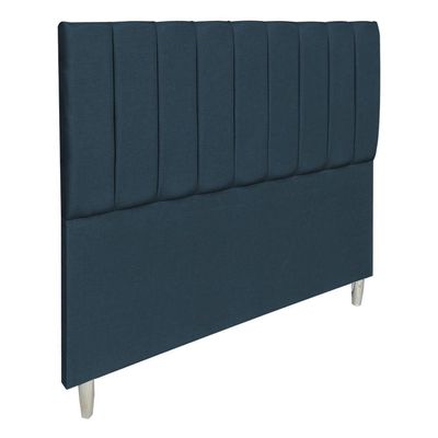 Kit Cabeceira E Calçadeira Recamier Baú Solteiro 0,90m Holanda Suede Azul Marinho - Pallazio