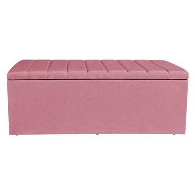 Kit Cabeceira E Calçadeira Recamier Baú Solteiro 0,90m Holanda Suede Rosa - Pallazio