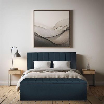Kit Cabeceira E Calçadeira Recamier Baú Solteiro 0,90m Holanda Suede Azul Marinho - Pallazio