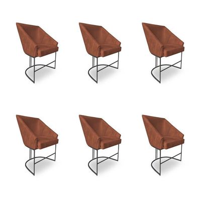 Kit 6 Poltronas Luxo Alana Veludo Base Ferro Preto - Pallazio Cor Terracota