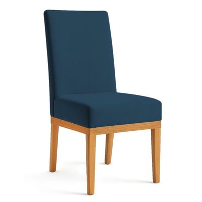 Kit 8 Cadeiras De Jantar Brisa Suede Azul Marinho Base De Madeira - Pallazio