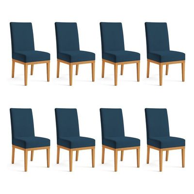 Kit 8 Cadeiras De Jantar Brisa Suede Azul Marinho Base De Madeira - Pallazio