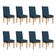 Kit 8 Cadeiras De Jantar Brisa Suede Azul Marinho Base De Madeira - Pallazio