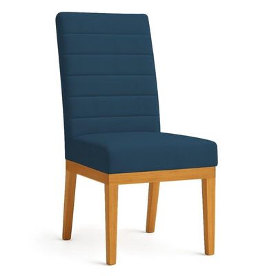Kit 2 Cadeiras De Jantar Solana Suede Base De Madeira - Pallazio Cor Azul Marinho
