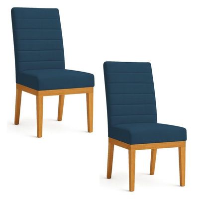 Kit 2 Cadeiras De Jantar Solana Suede Base De Madeira - Pallazio Cor Azul Marinho