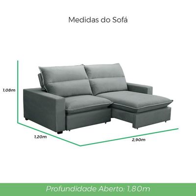 Sofá Retrátil E Reclinável 2 Lugares 2,90m Andreza Veludo Lansofbr Cinza
