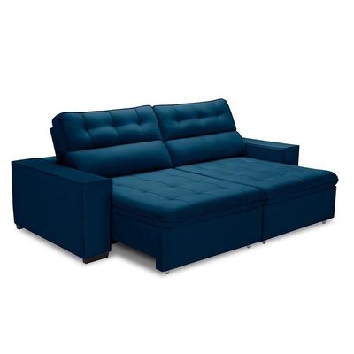 Sofa Retratil Reclinavel 2 Lugares 2,20 Vitória Veludo Azul Marinho Lansofbr