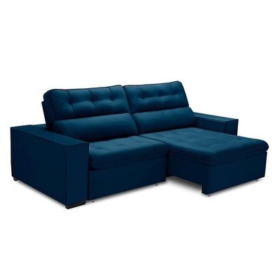 Sofa Retratil Reclinavel 2 Lugares 2,20 Vitória Veludo Azul Marinho Lansofbr