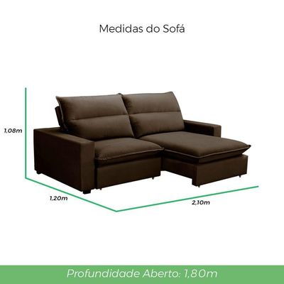 Sofá Retrátil E Reclinável 2 Lugares 2,10m Andreza Veludo Lansofbr Marrom